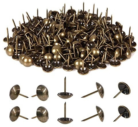 HUAZIZ 500 Piezas Clavos de Bronce para Tapicería,Clavos de Tapicería de Cabeza Redonda, Chinchetas,para Tapicería Chinchetas Decorativas para Sillas, Puertas de Madera(17X11mm)