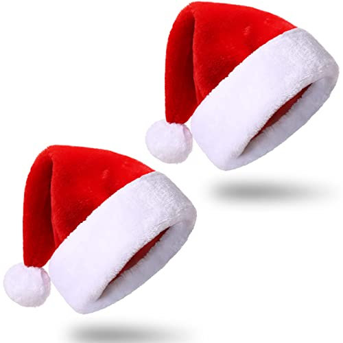 Yefun Weihnachtsmütze Kinder Nikolausmütze plüsche weihnachtsmann mütze Rote Santa Mütze (2 Stück)