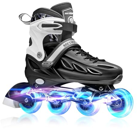 METROLLER Inline Skates for Girls and Boys, Women, Men 4 Sizes Adjustable Inline Skates with Light Up Wheels, Illuminating Beginner Skates for Kids & Adult Youth.