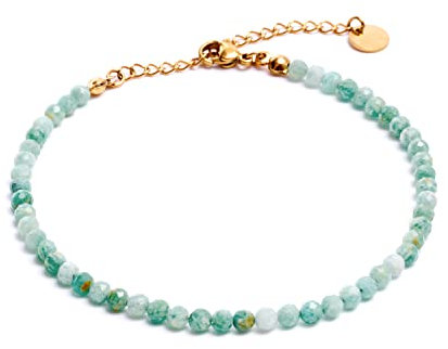 BERGERLIN Amazonit Fußkette türkis - facettiertes, türkises Fußkettchen - Gold - M-L