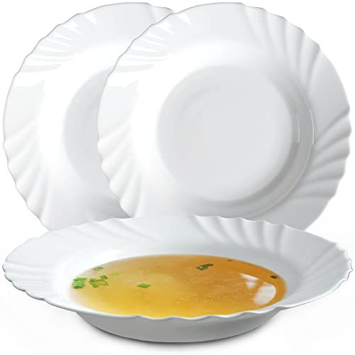 KADAX Assiette creuse en verre trempé, set de 3, assiette à soupe minimaliste, set d'assiettes, assiettes à pâtes, assiettes creuses, bols à pâtes, assiette plate (∅ 23 cm, blanc)