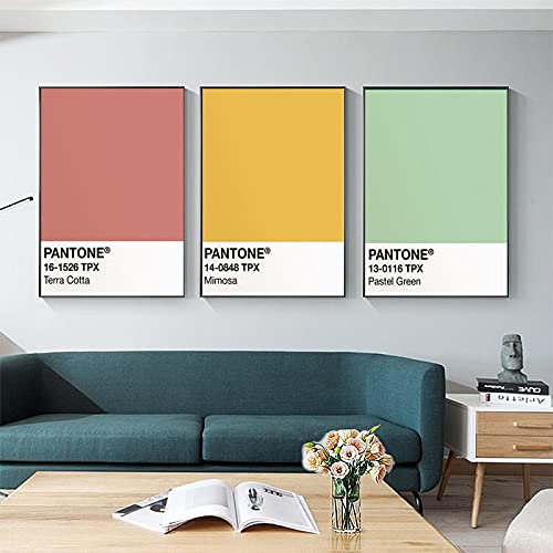 TITINGLUCK Artwork for Walls Pantone Color Poster Minimalist Art Print Pink Yellow Green Blue Wall Picture for Living Room Home Decor 40x60cm(16x24in) x3 Frameless