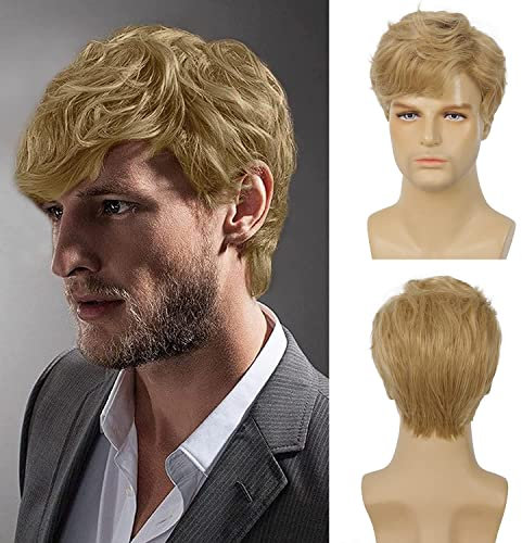 Beweig Blonde Perücke für Herren lockig Cosplay-Perücke synthetische Halloween-Haarperücke mit Perückenkappe
