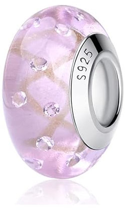 Nbsameng Breloque en Verre de Murano, Charms pour Bracelets et Chaînes pour Femme, Charm en Argent à 925, Breloques Compatibles Pandora, Gnoce et Trollbeads,Feuille d'or rose
