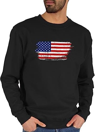 Sweater Pullover Sweatshirt Herren Damen - Länder Fahnen und Flaggen - USA Vintage - XXL - Schwarz - country amerika american amerikanisch amerikanische amerikanischer amerikanisches flag fahne