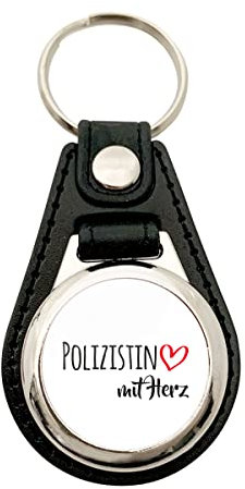 Huuraa Anhänger Polizistin mit Herz Geschenk Metall mit Kunstleder Einkaufswagenlöser Polizistin Präsent