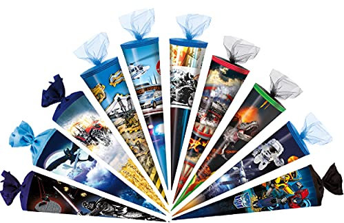 alles-meine.de GmbH Schultüte - 70 cm Motiv + Zubehör wählbar rund - Zuckertüte - Tüllabschluß - Junge - Motorrad Rennmotorrad Auto Offroad Fahrzeug Führerschein Prüfung Moto..