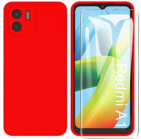 ARRYNN Xiaomi Redmi A2 / A1 4G Hülle + Schutzfolie,Handyhülle Liquid Silikon TPU Case Cover Schutzhülle für Xiaomi Redmi A2 / A1 4G - Rot
