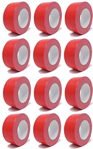 gws Panzer-Tape 12 Rollen kräftiges Gewebe-Klebeband für raue Untergründe | robustes Steinband von Hand reißbar | versch. Farben | 50 m x 50 mm rot