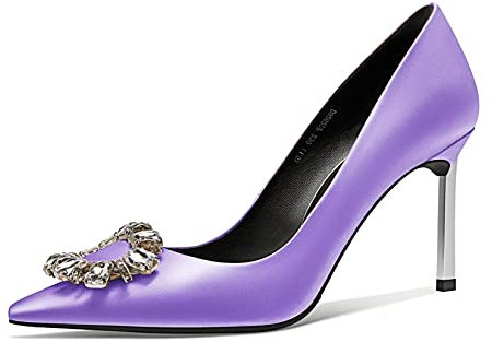 Castamere Donna Spillo Alto High Tacco Heel a Punta Pumps Slip-on Diamante Cristallo da Matrimonio Feste 8.5 CM Heels Viola Raso B 44 EU