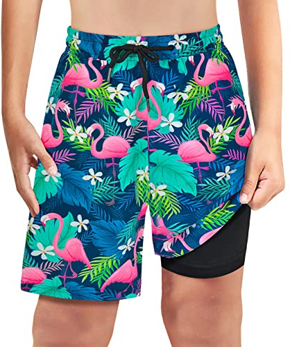 MaciRept Maillot de bain de compression pour garçons et adolescents, flamant rose, 10-12 ans