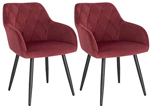 WOLTU 2er Set Esszimmerstühle mit Armlehne Rückenlehne, für Esszimmer Wohnzimmer Küche, Bequeme Küchenstühle gepolstert mit Samtbezug, Metallbeinen, Bordeaux