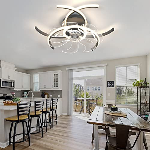 ycwdcz Regulable Plafon Led Ventilador Motor DC Reversible 6 Velocidades Ventilador De Techo con Luz Y Mando A Distancia para Salón Dormitorio con Temporizador Lampara Ventilador Techo-Black