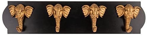 Out of the blue Goldener Elefant Garderobe mit 4 Haken - Wandgarderobe Hakenleiste Garderobenleiste