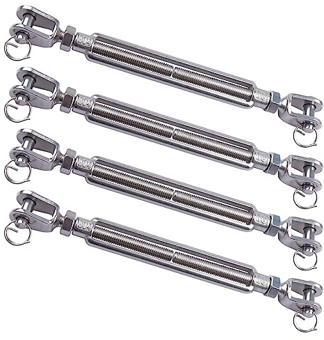 LordHardware 4Pcs Stainless Steel 3/8 Inch M10 Jaw and Jaw Turnbuckles for Tensioning Cable Rope Chain, 1200 lbs Load