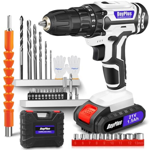 Trapano Avvitatore Batteria 21V, Avvitatore a Batteria con 1 Batteries 1.5Ah, 45N.m Avvitatore Elettrico, 25+1 Coppie, 2 Velocità, LED Luce, 29PCS Accessori per Casa Progetto, Fai da te