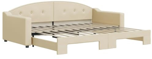 vidaXL Tagesbett, Ausziehbar Schlafsofa mit Lattenrost, Bettsofa Gästebett für Schlafzimmer Wohnzimmer, Sofa Bett Ausziehbett, Creme 90x200 cm Stoff
