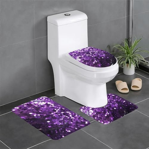 OPSREY Schöne lila Glitzer gedruckt Badezimmer Matte Set Flanell Teppich Anti-Rutsch Bodenmatte