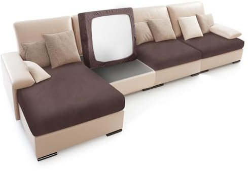wiipara Sofa Sitzkissenbezug Samt Stretch Sofabezug L Form Sofa Überzug, Universal Sofa Couch Seat Cover Sofaüberwürfe Schonbezug Sofa Überwurfdecke für Sitzkissen Möbelschutz (3 Sitzer, Braun)