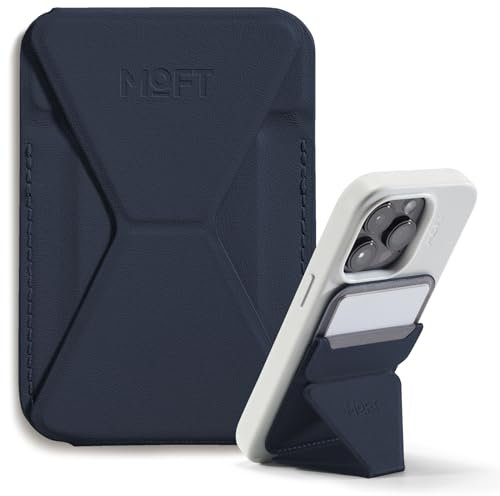 MOFT MagSafe Wallet Stand for iPhone 16/15/14/13/12 Series Compatible with MagSafe, MOVAS Vegan Leather Magnetic Phone Stand with 3 Viewing Angles, 2 Cards Holder (Navy Blue)