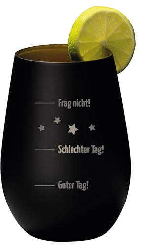4youDesign Gin Tonic Glas mit Spruch guter Tag, schlechter Tag – Geschenk für Männer, Frauen zum Muttertag oder Vatertag – Tumbler-Party-Glas aus Kristallglas – Schwarz-Gold – 465ml