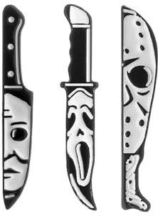 GAUEIOUR 3 Pcs Brooch Horror Movie Nightmare Badge Cool Killer Face Enamel Pin,Terrifying Skull Dagger Metal Brooch, Role-Playing Punk Decoration, Halloween Clothing Decoration Props Badge