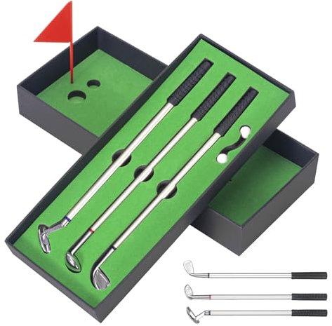 MumdoYAL Golf Geschenke für männer,3 Golfschläger Kugelschreiber,minigolf für zuhause,mini Kugelschreiber,mini Golf Home Set,mit schwarzer Geschenkbox,Geschenk für Golfer Fans
