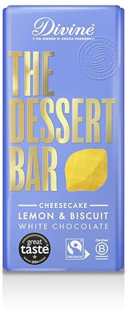 Divine Chocolate Dessert Bar 26% White Chocolate Lemon Cheesecake with Lemon Crisp and Biscuit 180 g