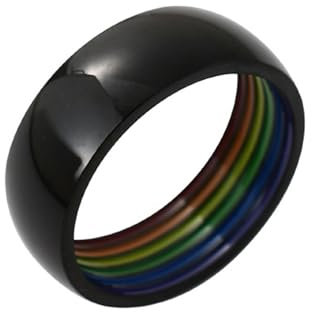 Skcess Edelstahl Ringe Herren, Ringe Herren Schwarz Regenbogen-Tropfenkleber Ringe für Herren Männer Größe 57 (18.1)