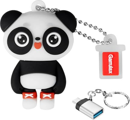 GARRULAX USB 3.0 Flash Laufwerke, wasserdichte Silikon High Speed USB 3.0 Datenspeicher Laufwerk Memory Stick Pen Disk Pendrive mit OTG Typ C Adapter(Panda,32GB)
