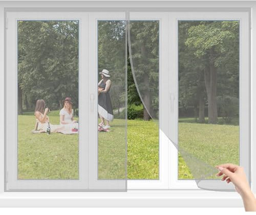 Fliegengitter Gewebe 280x280cm Grau Selbstklebendes moskitonetz fenster mit selbstklebendem doppelseitigem Klebeband für KellerFenster Wohnzimmer TerrassenFenster Fliegenschutz ohne Bohren