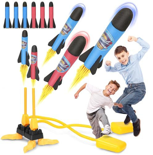 Milifox (Double Player Foam Rocket Launcher - Air Powered Toy Rocket Launcher for Kids - Outdoor Garden Rocket Toy for Boys Age 3-4 Years - Perfect Present for Boys Girls(6 pcs Foam Rockets)