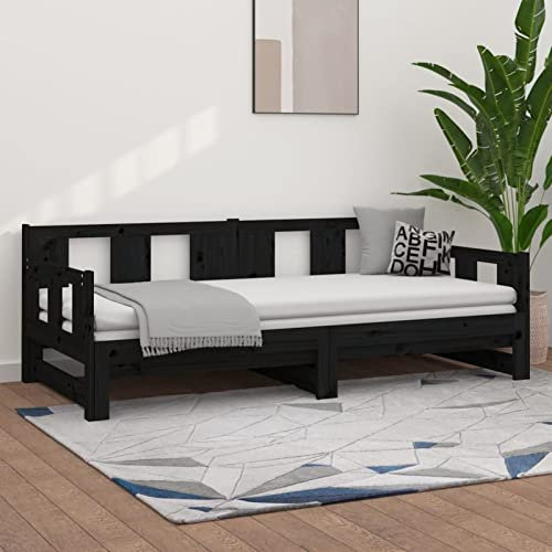 Homgoday Casa Dormeuse ausziehbar, schwarz, aus massivem Kiefernholz, 2 x (80 x 200 cm), Schlafsofa, modernes Sofa, Gartensofa, Loungesofa, Outdoor-Möbel für den Garten