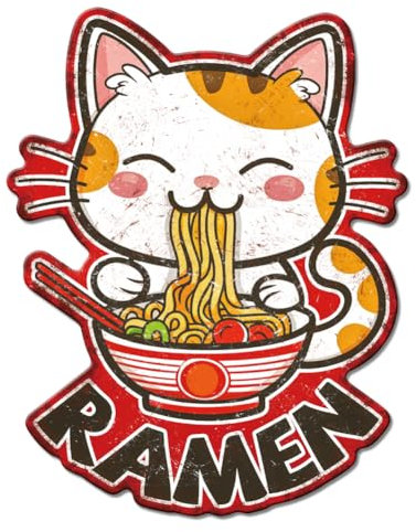 GLOBLELAND Ramen Nudel Vintage Metallblechschild Retro Katze Isst Essen Plakette Poster Metallwand Dekorative Blechschilder Für Zuhause Cafés Bars Geschäfte Restaurants