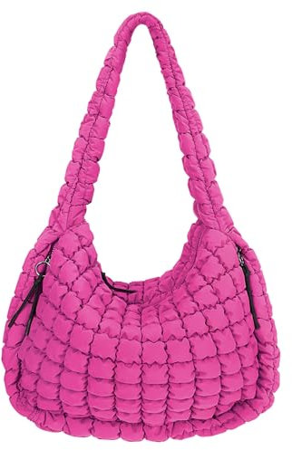 ACUYE Grand Sac Fourre-Tout Matelassé pour Femme, Sac à Bandoulière Rembourré en Coton, 02-Rose, 43cm