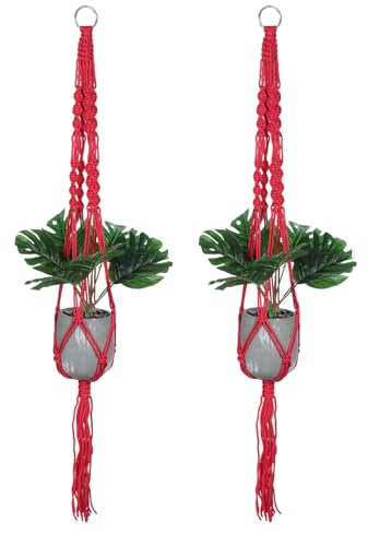 PATIKIL Macrame Plant Hangers Indoors, 2 Pack Hanging Plant Shelf Planter Basket Nylon Rope for Home Decor Hanging Wall Ceiling Window, Red
