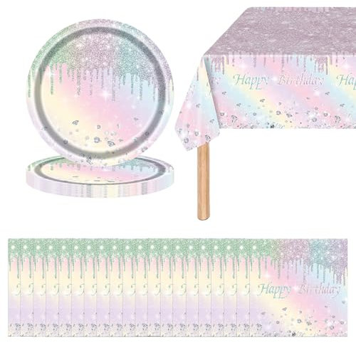 41Pcs Macarons Tableware Set for Her,Girls,Women,Macarons Paper Plates and Napkins Colorful Tablecloth,Sparkling Macarons Paper Dinnerware for Birthday,Wedding,Baby Shower Party Chroma Tableware Décor