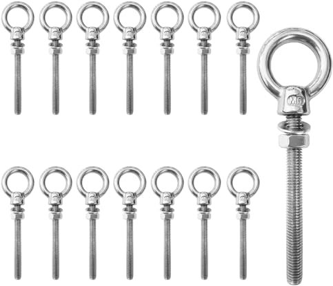 ZLLZPZD 15 pièces boulons à œil | Boulon à œil M6 x 60 mm | Boulon à œil en acier inoxydable 304 | Boulon à œil M6 | Boulons à œil | Crochet à vis M6 Écrou à œil à tête plate