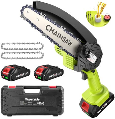 Supstable Mini Chainsaw 6 Inch, Electric Chainsaw Cordless, Battery Powered Chain Saw with Oiler, 2pcs 2000mAh Batteries, Small Handheld Garden Saws for Tree Branch Wood Cutting, Gifts for Men Women