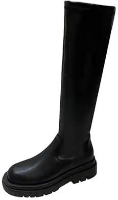 Generico Anfibi Donna Pelle Morbida Stivali con Pelo Donna Stivali Medi da Donna in Pelle con Punta e Plateau Tinta Unita Stivaletti Donna Pelliccia Stivaletto Donna Basso (Black, 36)