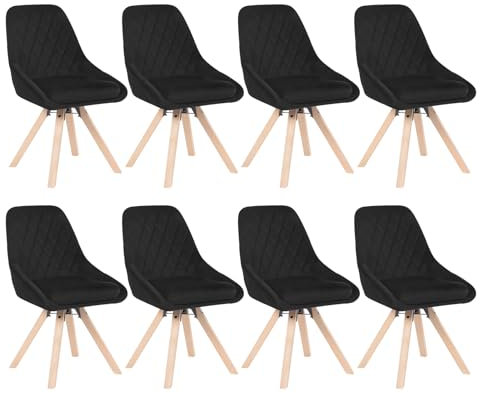 WOLTU Esszimmerstühle drehbar 8er Set, für Esszimmer Wohnzimmer Küche, Küchenstühle mit Samtbezug, Buchenholz Beinen, bis 150 kg belastbar, Schwarz