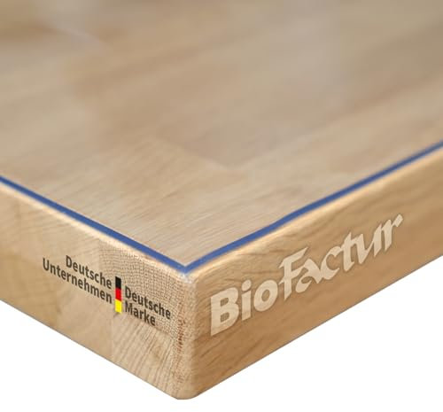 BioFactur Tischfolie transparent nach maß | glasklar durchsichtige tischdecke | 2 mm tischschutz transparent | Abwaschbar | Gerader Kante schreibtischunterlage (Transparent, 90 x 200 cm)