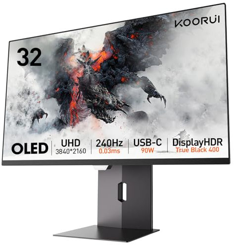 KOORUI S3241XO QD-OLED Monitor 32 Ultrawide, UHD 2160P, 240Hz, 0.03ms, 10Bit, 1500000:1, 99% P3, HDR400, Altura Ajustable, Giratorio, HDMI 2.1, DP1.4, USB, 90W Type-C