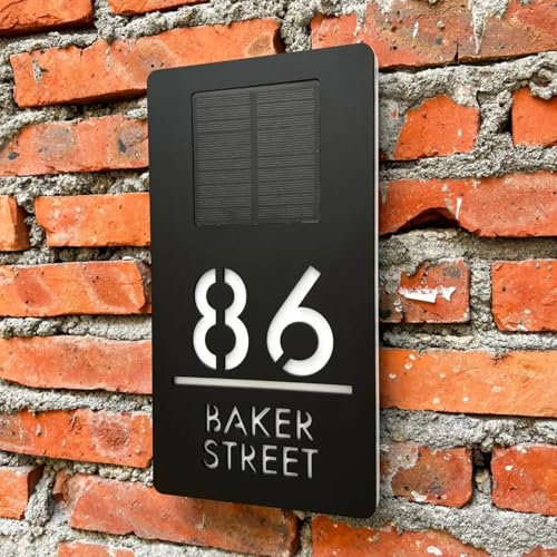 Targa con numeri civici a energia solare personalizzata per esterni, con illuminazione a LED, idea regalo per l'inaugurazione della casa, numeri indirizzi a LED, targa moderna per giardino, cortile,