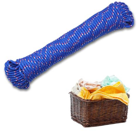 Tendedero de color de 20 metros, cuerda de polipropileno resistente y antimanchas, robusta y duradera para exterior e interior, ideal para jardín, camping y casa (azul)