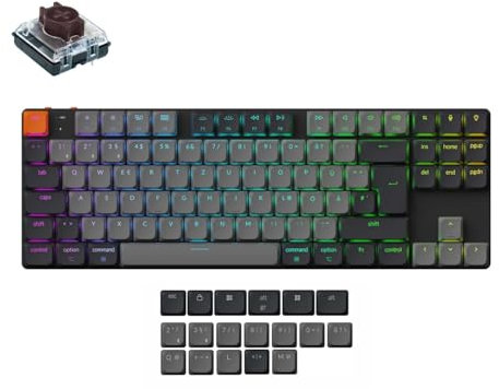Keychron K1 QMK Ultraflache Kabellose Mechanische Tastatur, DE-ISO 80% TKL Layout Bluetooth 5.2 Hot Swap Low-Profile Braun Switches RGB Kompatibel mit Mac Windows Linux, Version 6