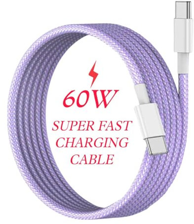 DN-Technology For iPhone 17 Charger Cable, iPhone Air/17 Pro/17 Pro Max/16/16 Pro-Max/16e/16 Plus/15 Super Fast Charger-Cable 60W USB-C to C Charging Lead 1m Long Wire (Purple)