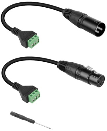 GELRHONR 30CM 3-Polige XLR-Anschlüsse Kable,XLR auf 3 Pin Terminal Lötfreies Konverterkabel mit Schraubendreher, DMX für DIY Mikrofon, Lautsprecher, Live-Aufnahme und Performance(Male +Female)