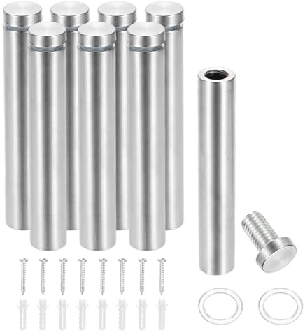 PATIKIL 16x100mm Abstandsschrauben, 8 Stück Edelstahl Wandhalterung Schild Abstandshalter Montage-Hardware Werbenagel zum Aufhängen von Acrylbilderrahmen, Silber