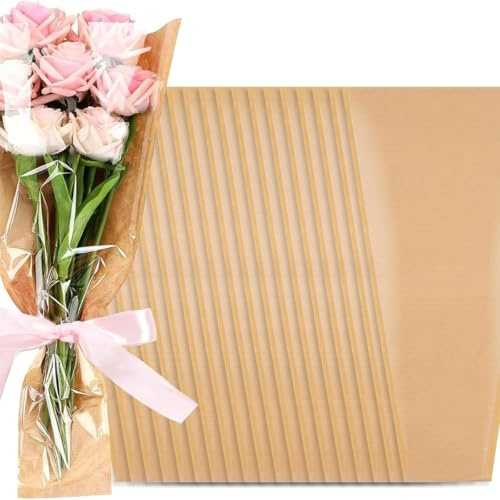 50 Stück Blumen-Geschenkpapier mit OPP-Folie, Kraft-Blumenhüllen für Blumensträuße, Großpackung, Blumenstraußhüllen für Hochzeit, Geburtstag, Abschluss, Jahrestag, Muttertag (S)